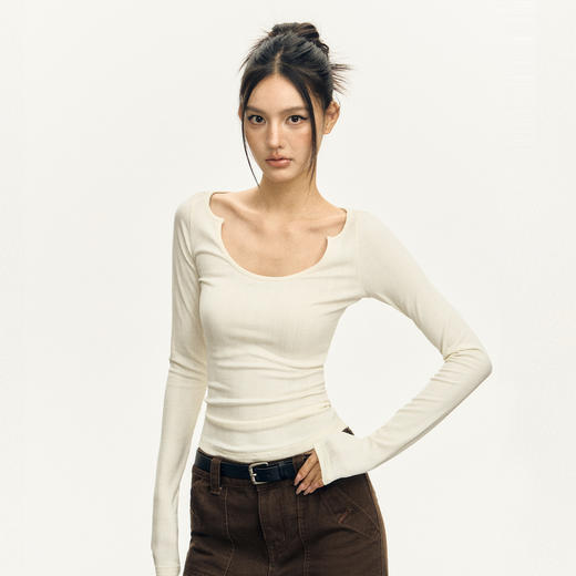 Ariseism 美式复古三色修身长袖T恤女2025春季新款修身上衣 商品图2