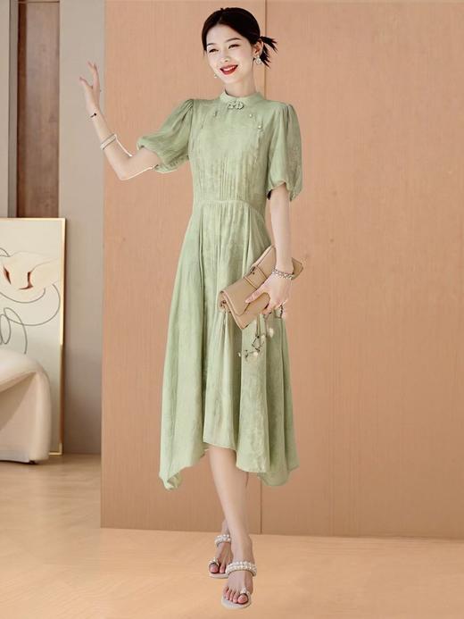 七夕福利-NO退【MYBL】（微瑕）8893暗纹泡泡袖新中式暗纹连衣裙-喜出 商品图2