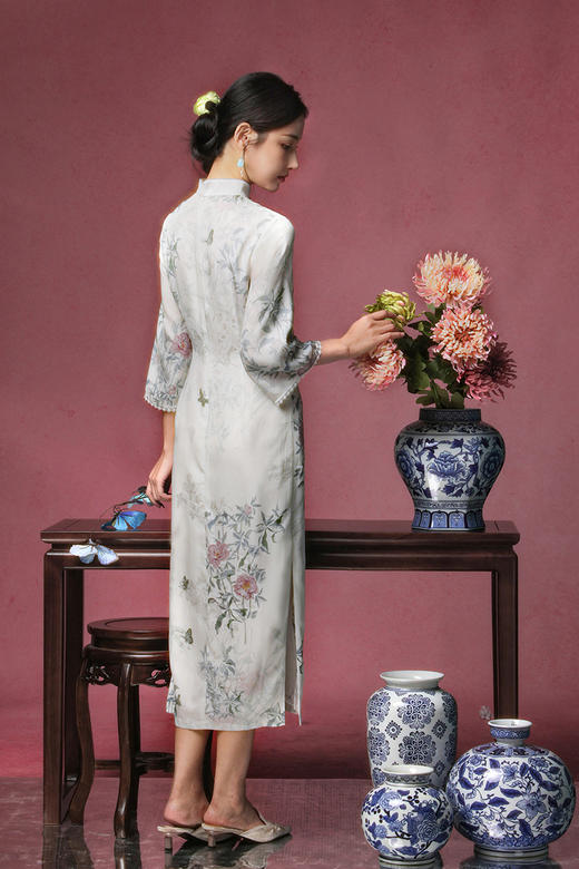 逸红颜明月优选「竹芍」云裳花影 · 竹枝芍药 新中式改良旗袍 清冷竹花神~ 商品图10