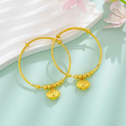 【限时克减150元】足金999.9 #儿童/宝宝 #萌宝岁礼 空心串珠圆管推拉吉祥如意锁包吊饰童镯BB镯/对（面宽约3.8-4.2mm）(BPWTZ00007)预售产品下单后不退款不退货不换货不补差价 商品图1