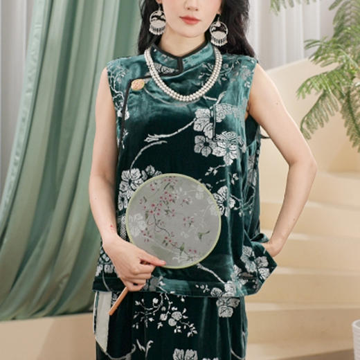 【林栖设计小店】生活在左真丝丝绒上衣半裙套装RS432J85-RS432582 商品图0