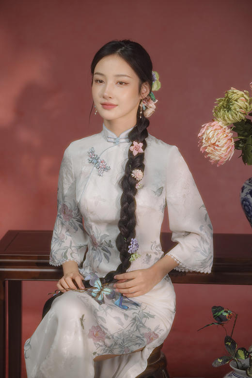 逸红颜明月优选「竹芍」云裳花影 · 竹枝芍药 新中式改良旗袍 清冷竹花神~ 商品图2