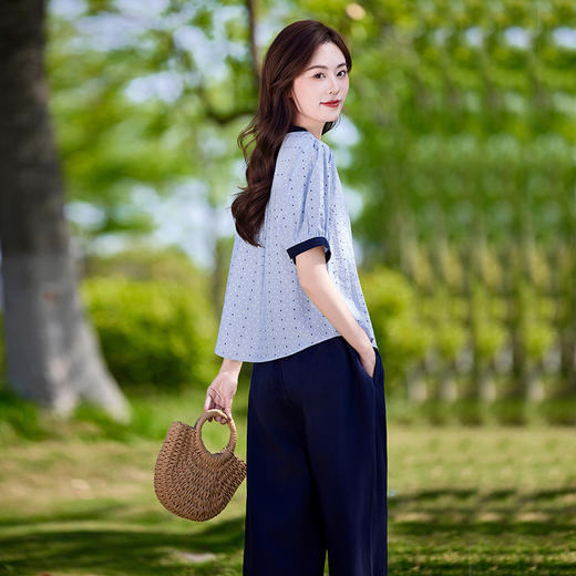 时尚气质套装，休闲宽松短袖衬衫阔腿裤两件套 LYIGE2540T 商品图3