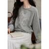 【6折秒杀】鹿向南「芭蕾手账」慵懒风蕾丝拼接灰色圆领卫衣女秋显瘦长袖上衣L56797 商品缩略图4