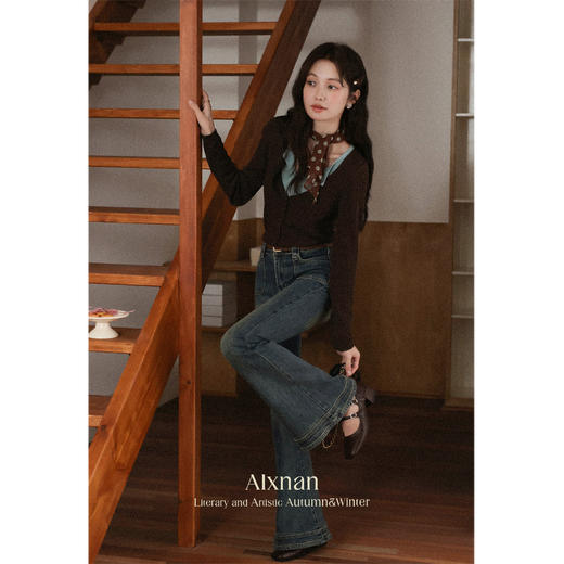 鹿向南「腿精秘籍」复古蓝色喇叭裤女早秋新款显瘦气质牛仔长裤子L56852 商品图4