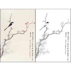 谢稚柳花鸟工笔画白描底稿《珊瑚幽情》四尺三开临摹勾线高清打印稿XZ03