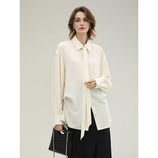 COCOBELLA高智重磅哑光醋酸衬衫女秋冬设计感垂坠衬衣SR3221 商品图1