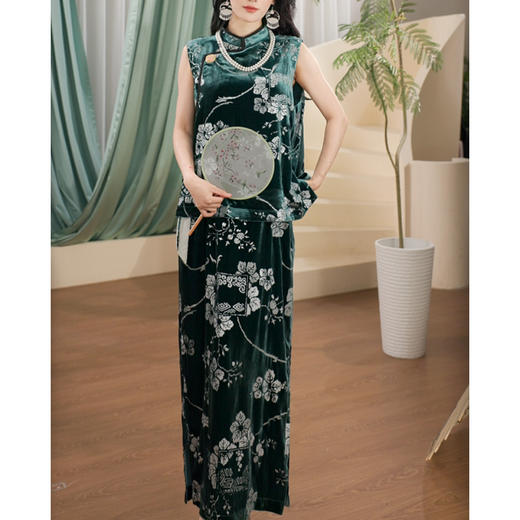 【林栖设计小店】生活在左真丝丝绒上衣半裙套装RS432J85-RS432582 商品图3