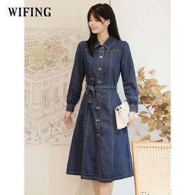 未风牛仔翻领连衣裙春季新款女装气质高腰今年流行裙子