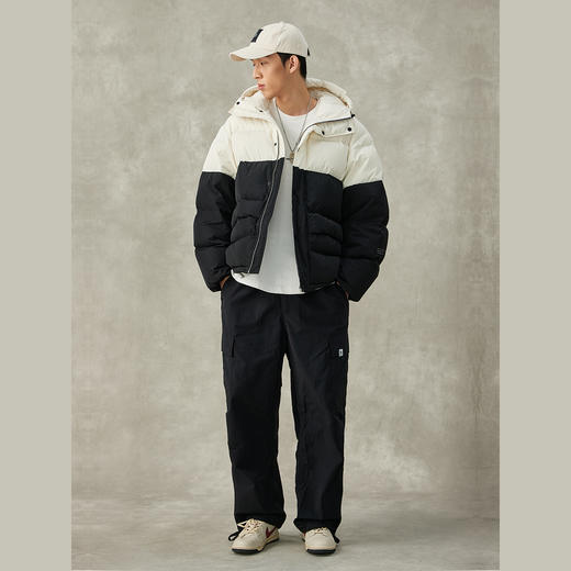 NPC潮牌米黑撞色拼接连帽90白鸭绒羽绒服情侣短款外套NP38DJ36 商品图1