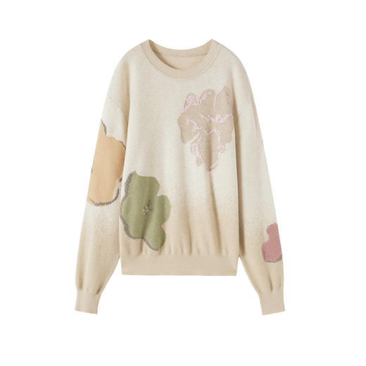 谜底圆领套头针织衫女2025秋新品柔软保暖原创提花毛衣253MZ1371 商品图4