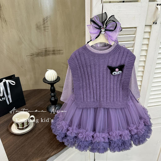 【甜美针织马甲，网纱蓬蓬裙！】可爱库洛米女童两件套套装 2025秋季新款 韩版女宝宝甜美 针织马甲长袖网纱蓬蓬裙两件套秋装-QA 商品图2