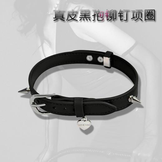 魅灵温变 曜石黑真皮黑孢铆钉项圈 项圈+牵引 商品图3