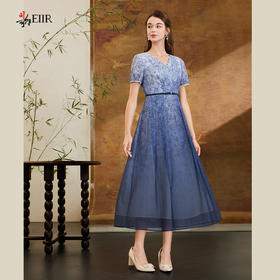 司歌印花修身显瘦复古优雅连衣裙短袖夏A911224X