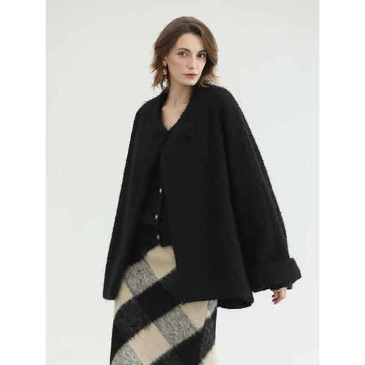 COCOBELLA通勤仿羊驼长绒大衣休闲马海毛斗篷毛呢外套WL3218 商品图2