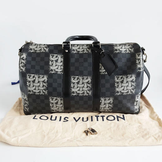【95新】LV路易威登Keepall黑棋盘格藤原浩绳结限定keepall 45手提单肩包法国中性款现售价：10500！150725NJS04 商品图1