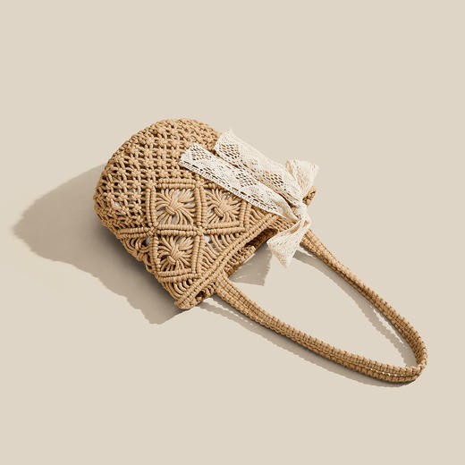 星期六包包女2025新款单肩斜挎包镂空编织包休闲水桶包通勤草编包SSC521A0 商品图1