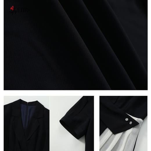 司歌雪纺拼色压褶连衣裙V领短袖夏职业端庄A911287X 商品图2