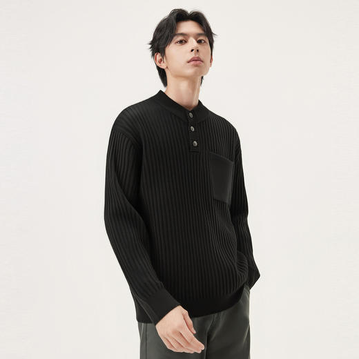 gxg.jeans男装 多色亨利领坑条肌理含羊毛宽松毛衣线衫 25冬新品 商品图2