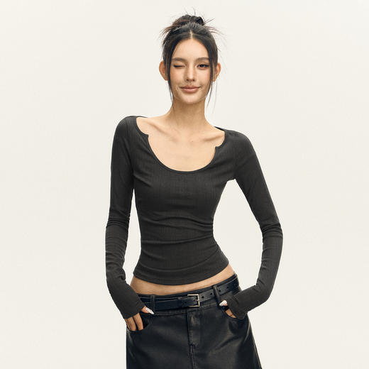 Ariseism 美式复古三色修身长袖T恤女2025春季新款修身上衣 商品图1