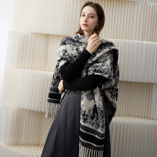 【国风系列】三彩2025新款水墨晕染流苏针织长披肩披风百搭旅行女 商品图2