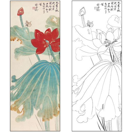 谢稚柳花鸟工笔画白描底稿《荷花》临摹勾线高清打印稿XZ01 商品图0