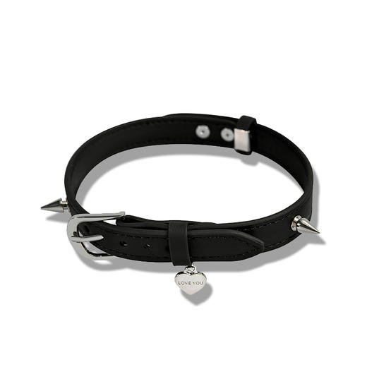 魅灵温变 曜石黑真皮黑孢铆钉项圈 项圈+牵引 商品图2