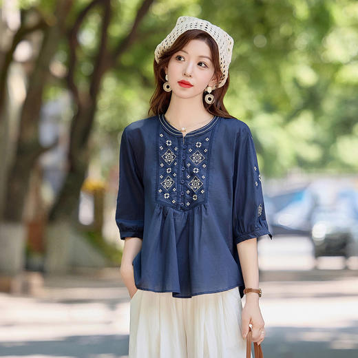 【预售3天】PY 2025新款气质纯棉刺绣衬衫 &69017-1 商品图4