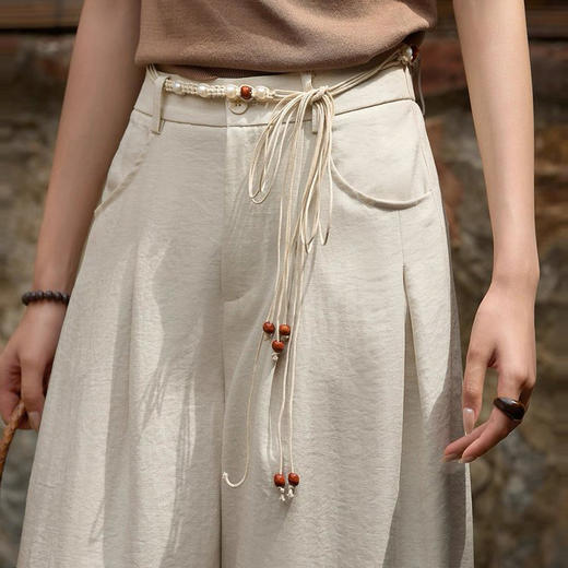 茱莉缇JURLIEDI  江南水乡国风亚麻腰带串珠阔腿裤  休闲舒适 松弛百搭 商品图4