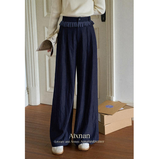 鹿向南「蓝境迷踪」藏蓝色宽松显瘦休闲直筒裤秋新款百搭阔腿裤女 商品图0