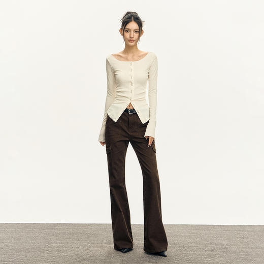 Ariseism 美式复古长袖T恤女2025春秋新款修身针织开衫外套上衣 商品图3