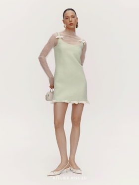 【绿野信使】书页蝴蝶结拼接绵羊毛A字吊带连衣裙