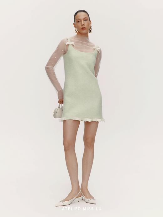 【绿野信使】书页蝴蝶结拼接绵羊毛A字吊带连衣裙 商品图0