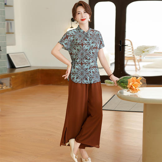 【预售3天】PY 2025新款复古短袖T恤＋阔腿裤两件套 &25666 商品图3