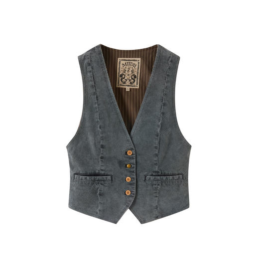 谜底马夹女2025秋新品复古收腰灯芯绒牛仔手绘印花马甲253MM1222 商品图4