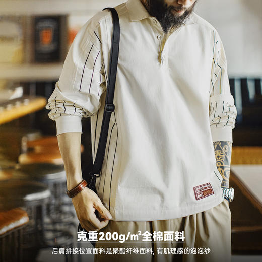马登工装美式棒球印花polo衫拼接套头刺绣衬衫纯棉卫衣长袖男夏秋 商品图2