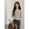 鹿向南「蝶吻香肩」法式奶茶咖V领长袖针织衫女初秋修身显瘦上衣 商品缩略图1