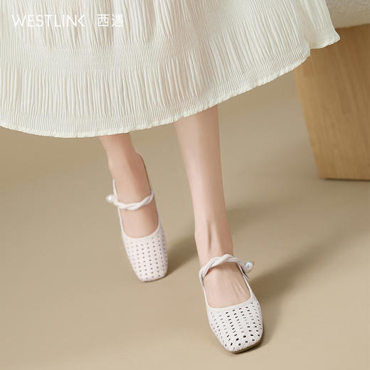 西遇包头半拖鞋女新款秋季法式镂空编织配裙子内增高粗跟单鞋V1757002 商品图2