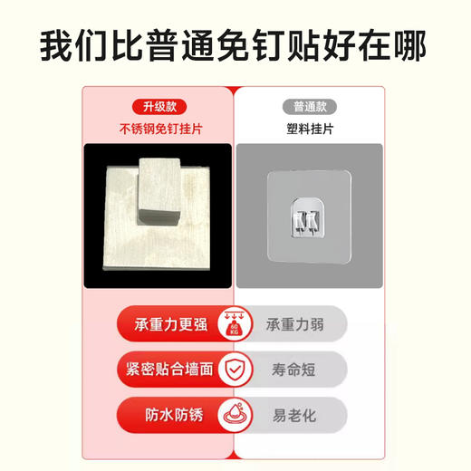 魔力无痕不锈钢置物架挂钩(3只装) 商品图1