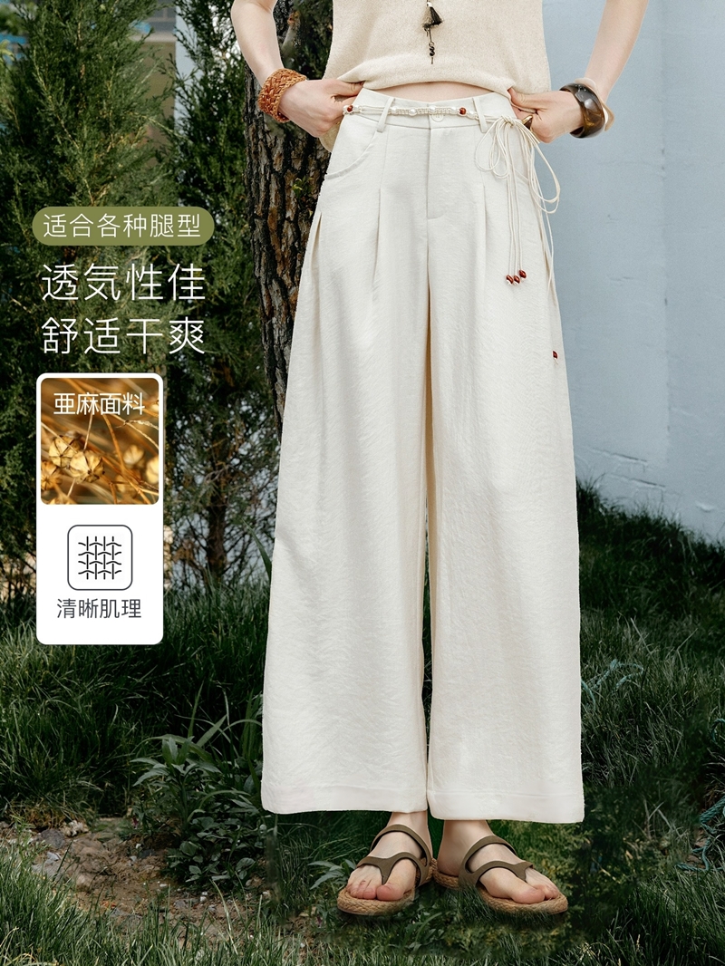 【下单配赠模特同款编织腰带】姹弥Charming·亚麻混纺直筒阔腿裤 ，「会呼吸」的亚麻混纺，把“晚风”穿在身上~