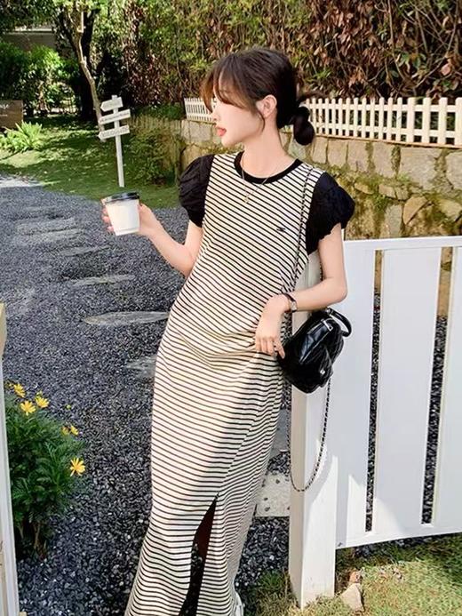 12.12错过没有！清货不退退货勿拍~（不支持退）【MYBL】8638条纹拼接飞飞袖开叉超显瘦长款连衣裙-喜出 商品图4