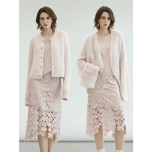 COCOBELLA100%醋酸重磅钩编蕾丝半身裙烫金剪花通勤裙HS3150 商品图2