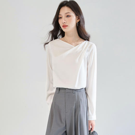 「高货sh」全新升级【铂金会员192/天猫259/差价67】(71535)洛诗琳极简知性温柔风上衣2025夏季高级感流光缎面衬衫 商品图1