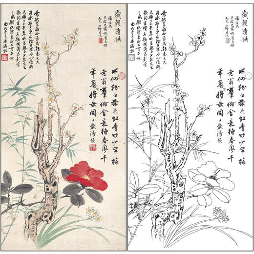 谢稚柳花鸟工笔画白描底稿《岁朝清供》临摹勾线高清打印稿XZ06 商品图0