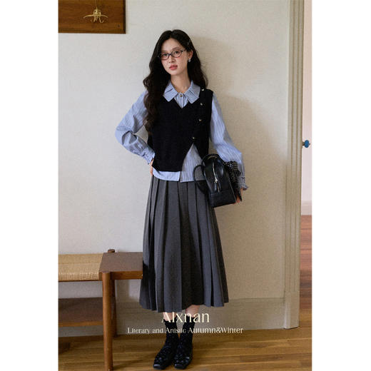 鹿向南「蔚蓝海港」法式蓝色条纹翻领长袖衬衫女早秋宽松显瘦上衣 商品图2