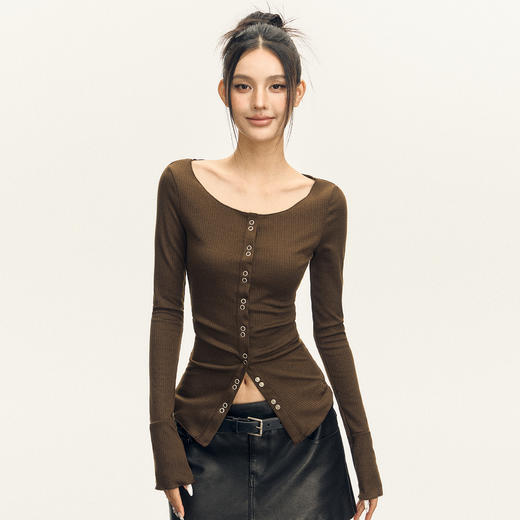 Ariseism 美式复古长袖T恤女2025春秋新款修身针织开衫外套上衣 商品图2