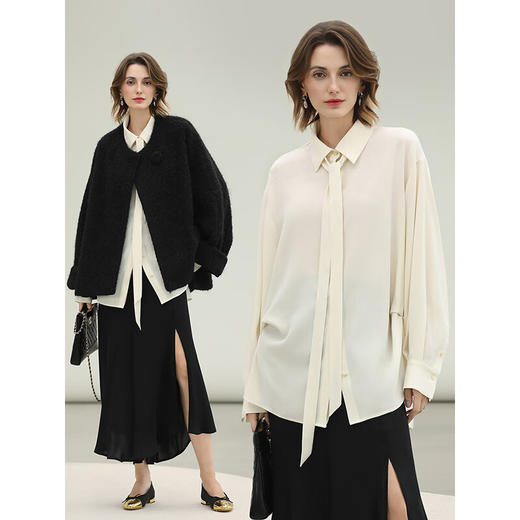 COCOBELLA高智重磅哑光醋酸衬衫女秋冬设计感垂坠衬衣SR3221 商品图3