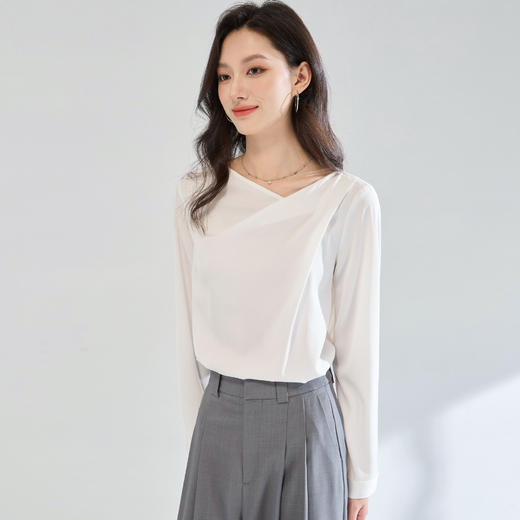 「高货sh」全新升级【铂金会员192/天猫259/差价67】(71535)洛诗琳极简知性温柔风上衣2025夏季高级感流光缎面衬衫 商品图4