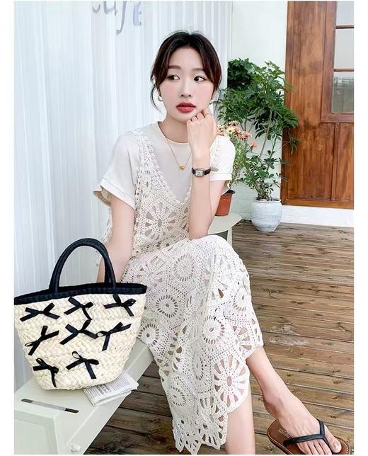 套装【MYBL】8650温柔风叠穿罩衫镂空超仙连衣裙两件套-喜出 商品图5