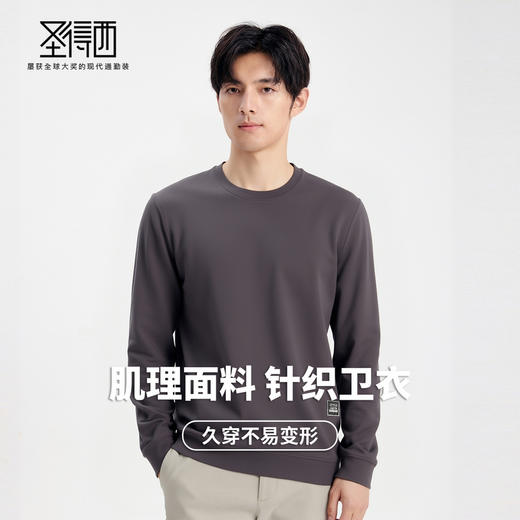 【含棉】圣得西2025年秋季新款男士休闲百搭亲肤透气圆领针织卫衣 商品图2